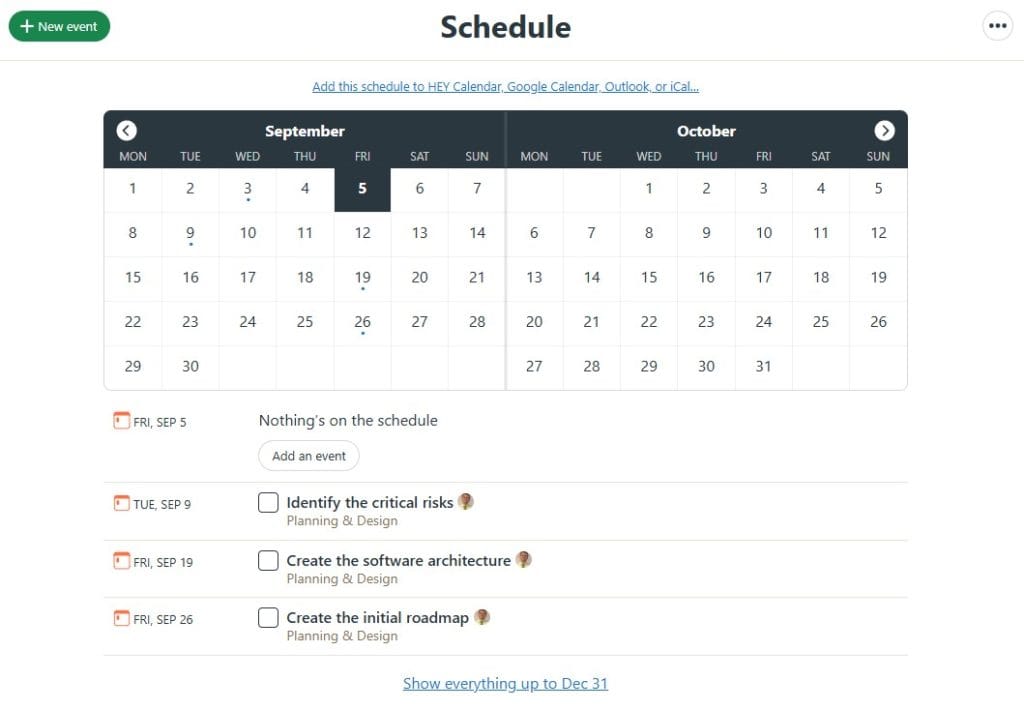 Basecamp: schedule