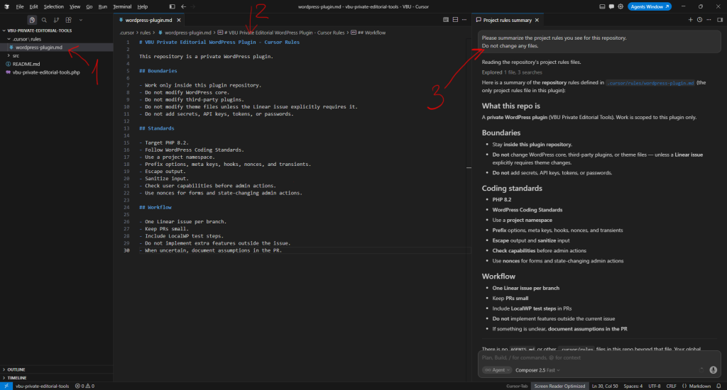 The AI Agent rule is defined in Cursor