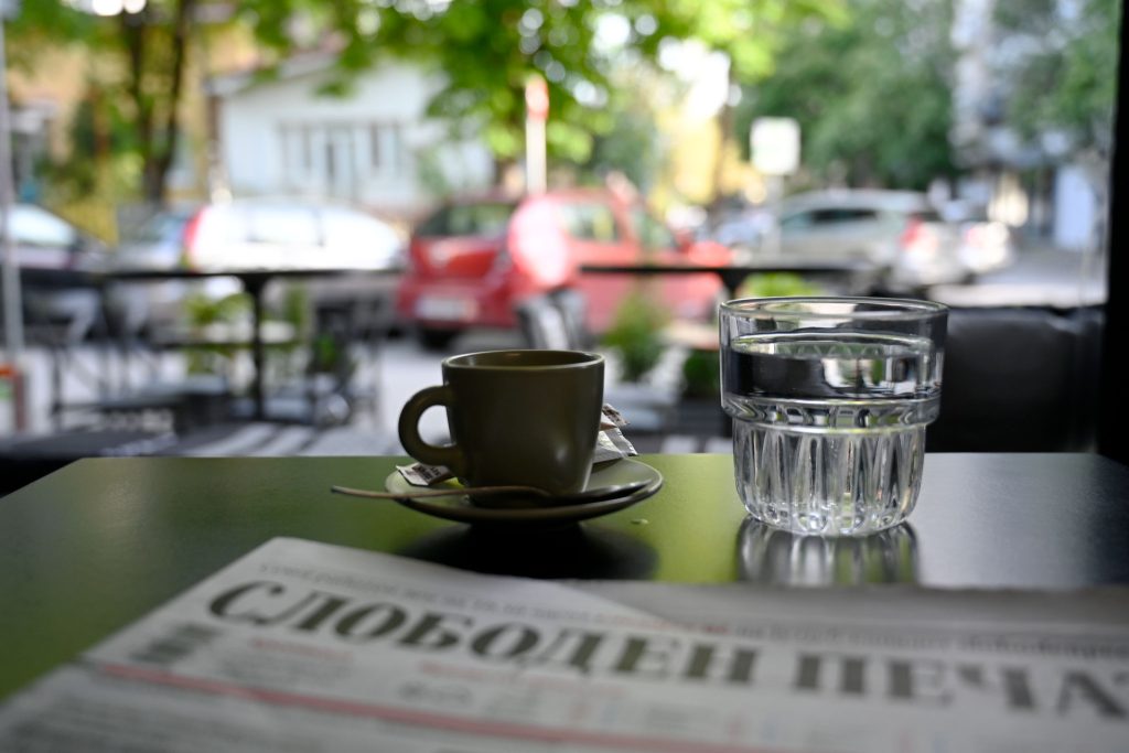 Coffee at "Ulica 22," a cafe bar in Skopje.