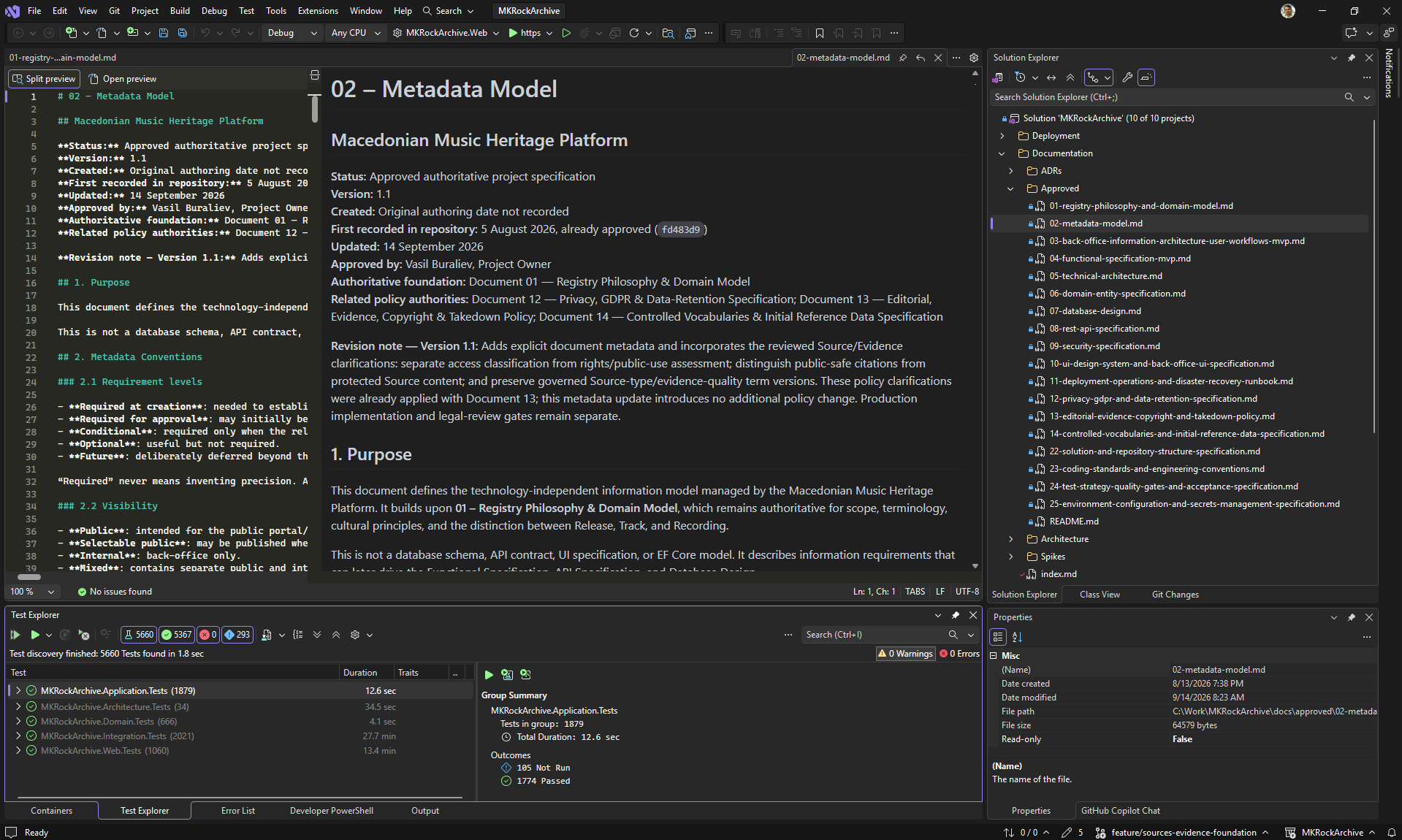 Metadata model for MKRockArhcive project opened in Visual Studio. 